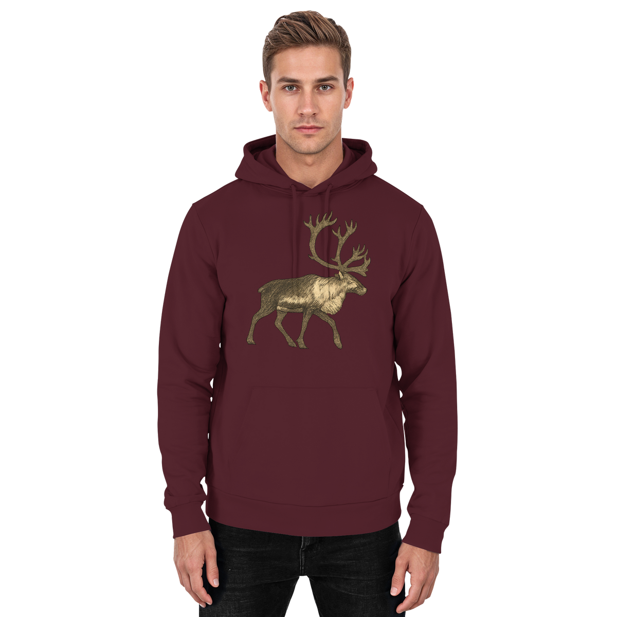Unisex burgundy Tundra Walk hoodie by Arvenzo, front view showing soft fabric and casual hooded design.