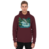 Front view of Arvenzo Silver Run Hoodie, unisex burgundy hoodie with a basic design and drawstring hood.