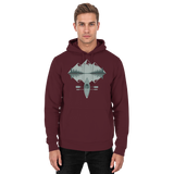 Front view of a burgundy Arvenzo Mirror Lake hoodie, unisex design with a casual fit and soft fabric.