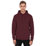 Front view of a burgundy Arvenzo Pure Ground unisex hoodie with a simple, classic design.