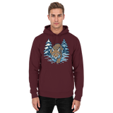 Front view of Arvenzo Snow Lynx Hoodie in burgundy, unisex hoodie with a simple design, soft fabric, and comfortable fit.