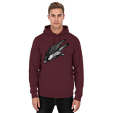 Unisex burgundy Arvenzo Swift Dive hoodie with front design, soft fabric, and relaxed fit, displayed on a plain background.