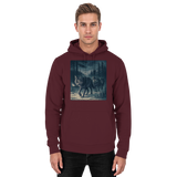 Front view of a burgundy unisex North Hoodie by Arvenzo, featuring a basic design and soft fabric.