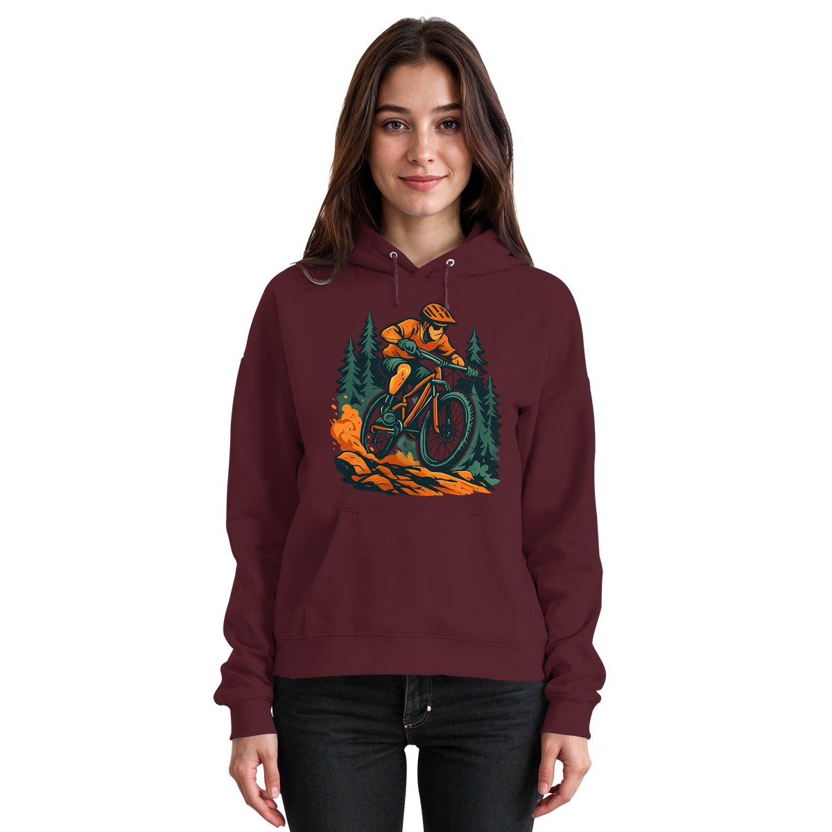 Front view of burgundy Arvenzo Dirt Rush hoodie, unisex hoodie with a cozy fit and casual style.