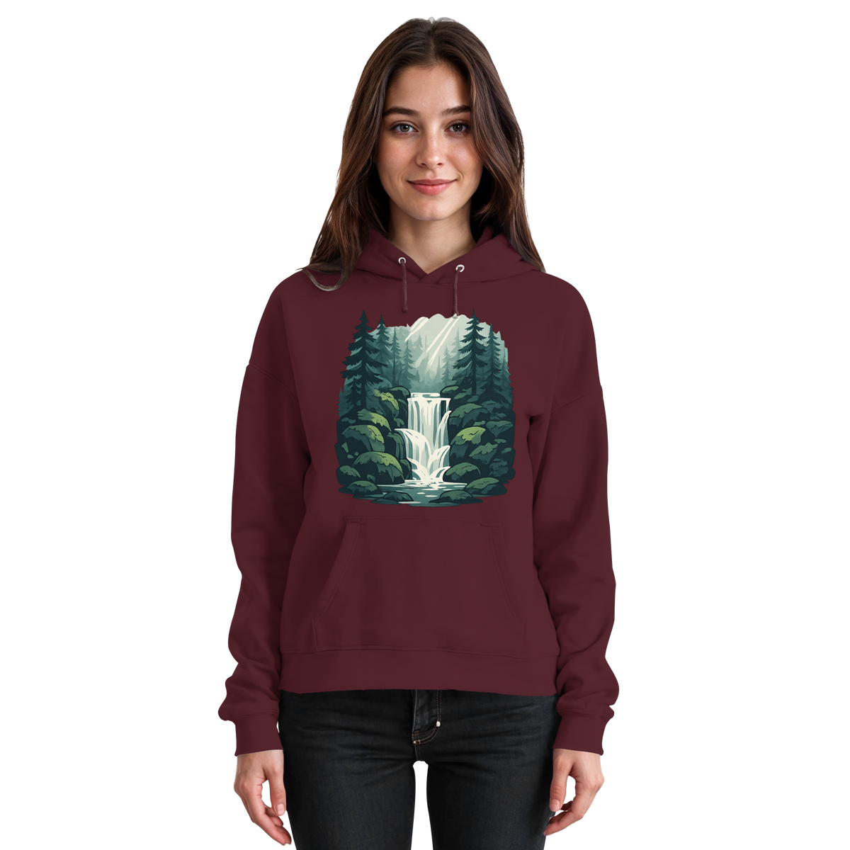 Front view of burgundy Arvenzo Fall Creek Hoodie, a unisex casual hoodie with a simple design and comfortable fit.