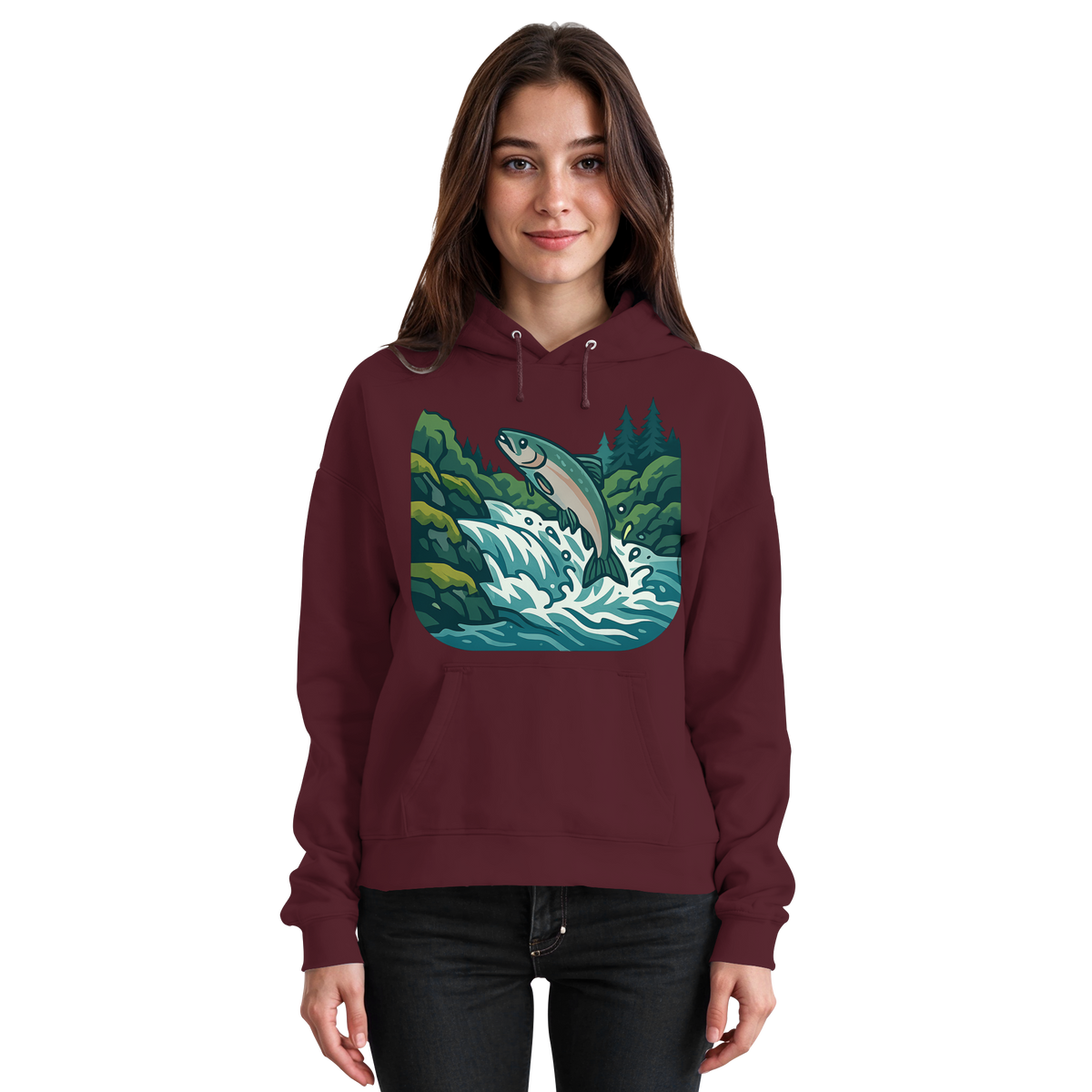 Silver Run Hoodie by Arvenzo, front view of a unisex burgundy hoodie with a simple design and soft fabric.