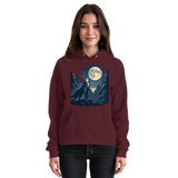 Front view of Arvenzo Silver Howl hoodie in burgundy, unisex casual hoodie with a simple design and front pocket.