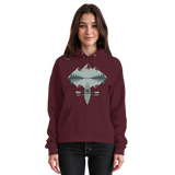 Front view of a unisex burgundy Arvenzo Mirror Lake Hoodie with a simple design and a comfortable fit.