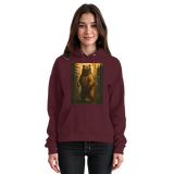Unisex burgundy Arvenzo Deep Timber Hoodie with front pocket and hood, shown from the front view.