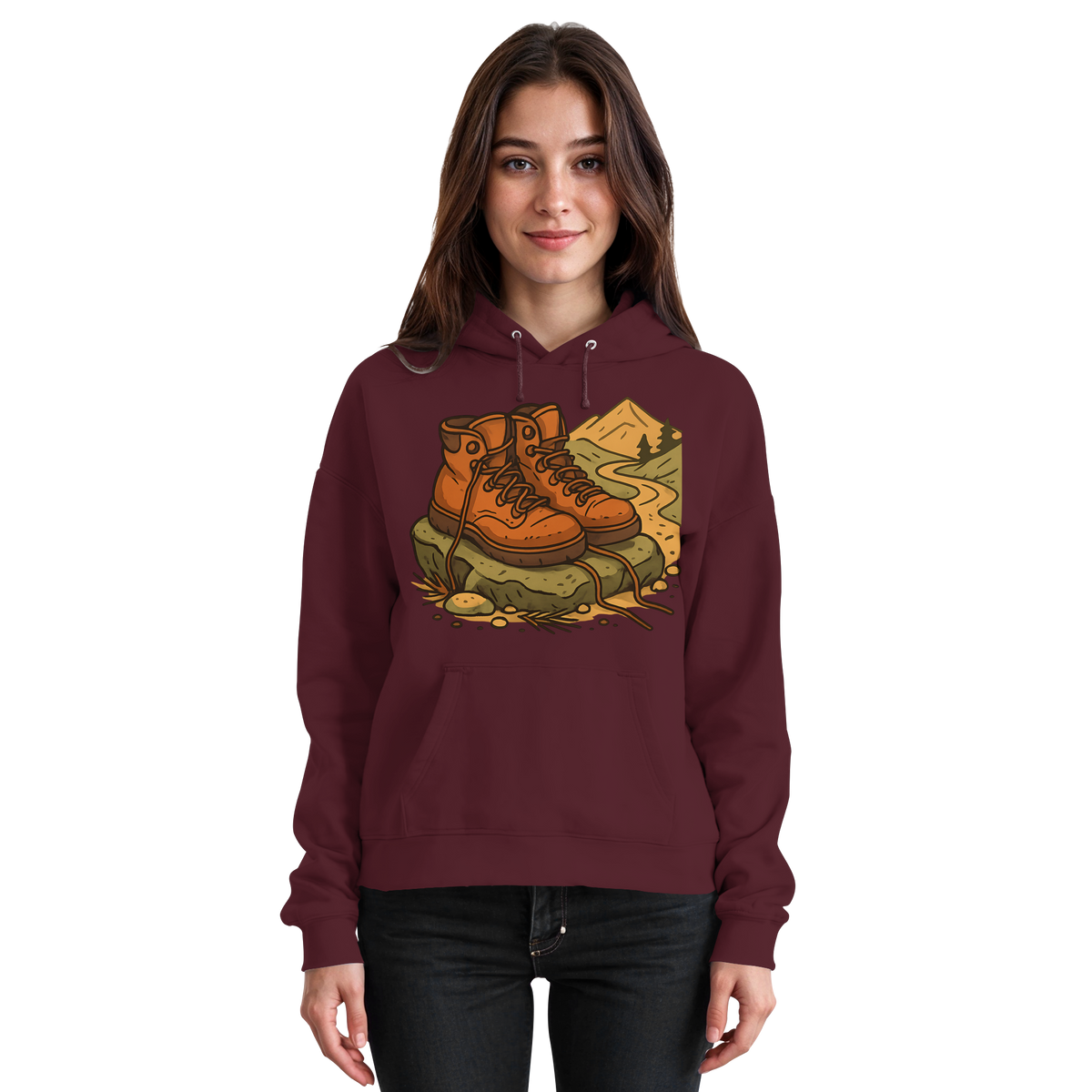 Front view of Burgundy Arvenzo Trail Rest unisex hoodie with a simple design and comfortable fit.