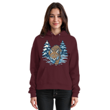 Front view of burgundy Arvenzo Snow Lynx hoodie, unisex design with a cozy fit and minimalist style.