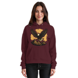 Front view of Arvenzo Iron Wing hoodie in burgundy, unisex design with a simple iron wing graphic on the chest.