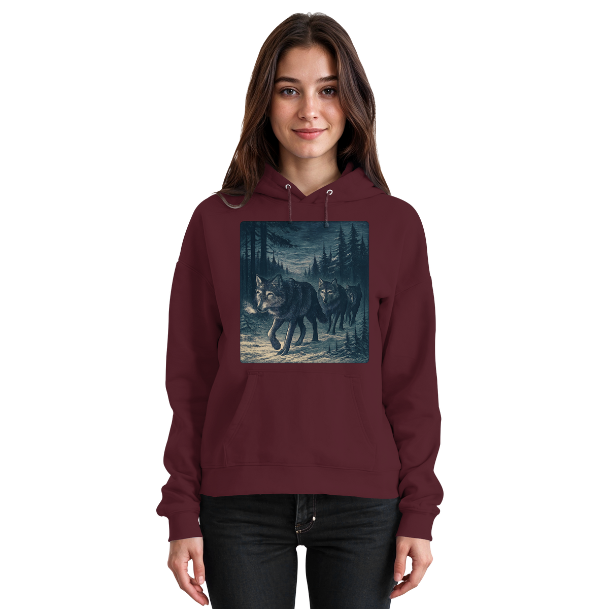 Unisex burgundy Arvenzo Pack North hoodie with front design, casual fit, and cozy fabric, shown from the front.