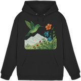 Black Arvenzo Bloom Wing Hoodie front view, unisex casual hoodie with a simple design and comfortable fit.