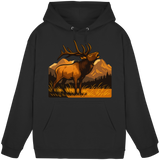 Front view of Arvenzo Elk Meadow Hoodie, a unisex deep black hoodie with a simple design and comfortable fit.
