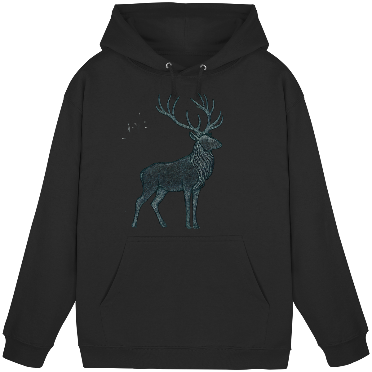 Front view of Arvenzo Mist Crown unisex hoodie in deep black, featuring a simple design and comfortable fit.
