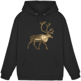 Front view of Arvenzo Tundra Walk unisex black hoodie, showcasing a simple, comfortable design with a hood and long sleeves.
