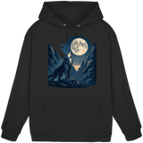 Front view of Arvenzo Silver Howl hoodie in deep black, unisex hoodie with a simple design and a front pocket.