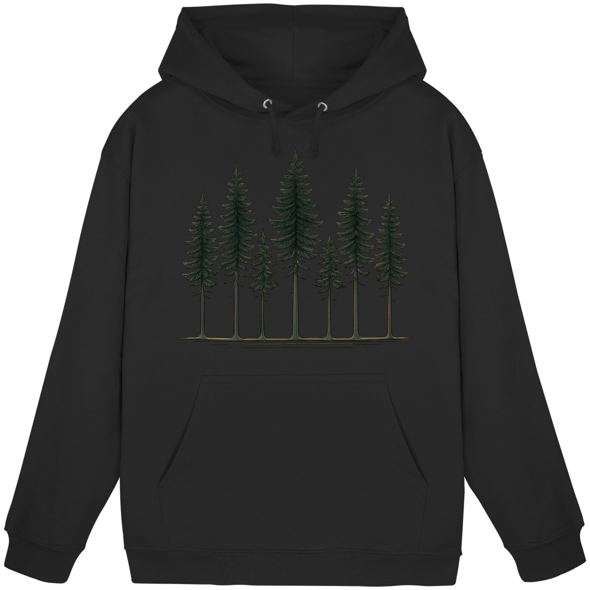 Front view of Arvenzo Pine Dusk Hoodie in deep black, unisex casual hoodie with a simple design.