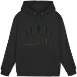 Front view of Arvenzo Pine Dusk Hoodie in deep black, unisex casual hoodie with a simple design.