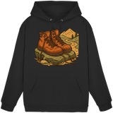 Front view of Arvenzo Trail Rest Hoodie in deep black, a unisex hoodie with a simple design and comfortable fit.