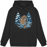 Front view of Arvenzo Snow Lynx Hoodie in deep black, unisex hoodie with a simple design and comfortable fit.
