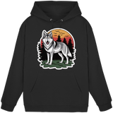 Front view of Arvenzo Lone Dusk unisex black hoodie with a simple, classic design and a drawstring hood.