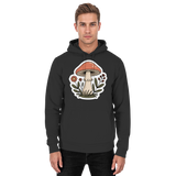 Front view of Arvenzo Still Roots unisex hoodie in deep black, showcasing its simple, casual design and comfortable fit.