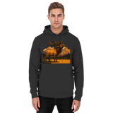 Front view of Arvenzo Elk Meadow Hoodie in deep black, unisex design with a simple, classic hoodie style.