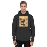 Black unisex hoodie from Arvenzo's Calm Shore collection, featuring a front design on a deep black fabric.