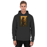 Front view of Arvenzo Deep Timber Hoodie in black, unisex hoodie with a simple design and adjustable drawstrings.