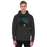 Black Arvenzo North Light hoodie, unisex front view showing a simple, stylish design and comfortable fit.