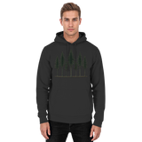 Deep black Arvenzo Pine Dusk Hoodie, front view featuring a classic unisex hoodie design with a cozy fit.