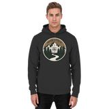 Unisex black Trail Crest Hoodie by Arvenzo featuring a front view, simple design, and comfortable fit.