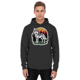 Front view of Arvenzo Lone Dusk unisex black hoodie with simple design and a front pocket.