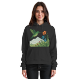 Front view of Arvenzo Bloom Wing Hoodie in deep black, unisex hoodie with a simple, stylish design and soft fabric.