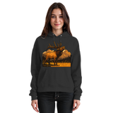 Black Arvenzo Elk Meadow Hoodie front view, unisex casual sweatshirt with a simple design and comfortable fit.