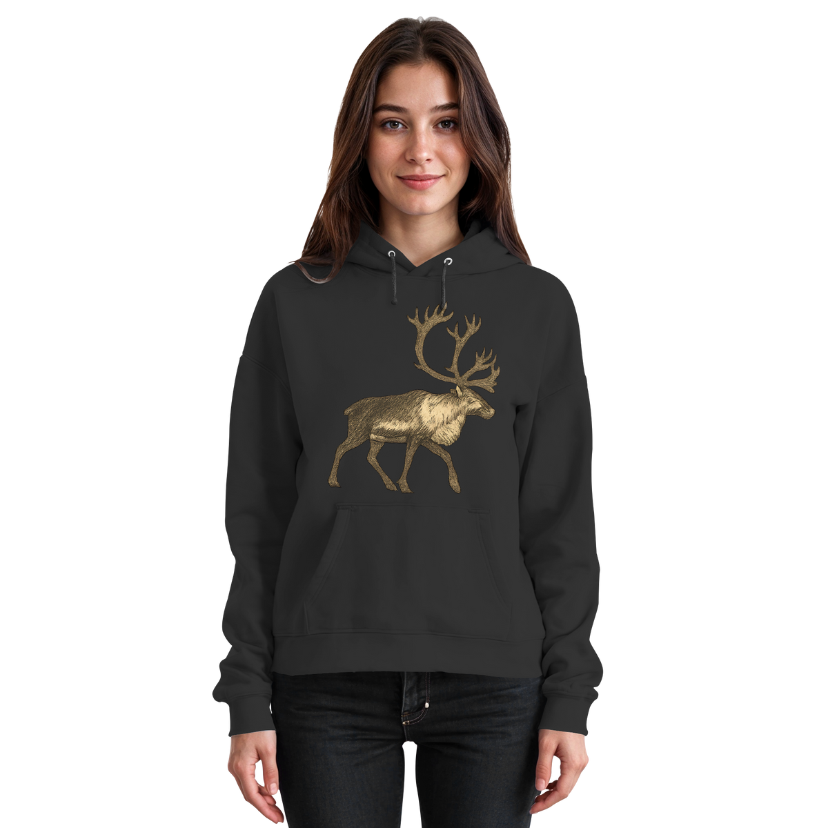 Black Arvenzo Tundra Walk hoodie front view, unisex hoodie with a simple design and comfortable fit.