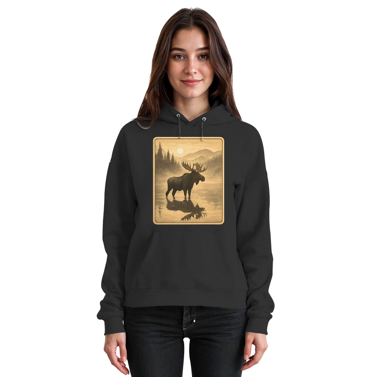 Front view of Arvenzo Calm Shore Hoodie in deep black, unisex hoodie with a simple, cozy design.