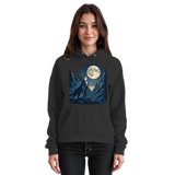Front view of Arvenzo Silver Howl hoodie in deep black, unisex hoodie with a simple design and soft fabric.