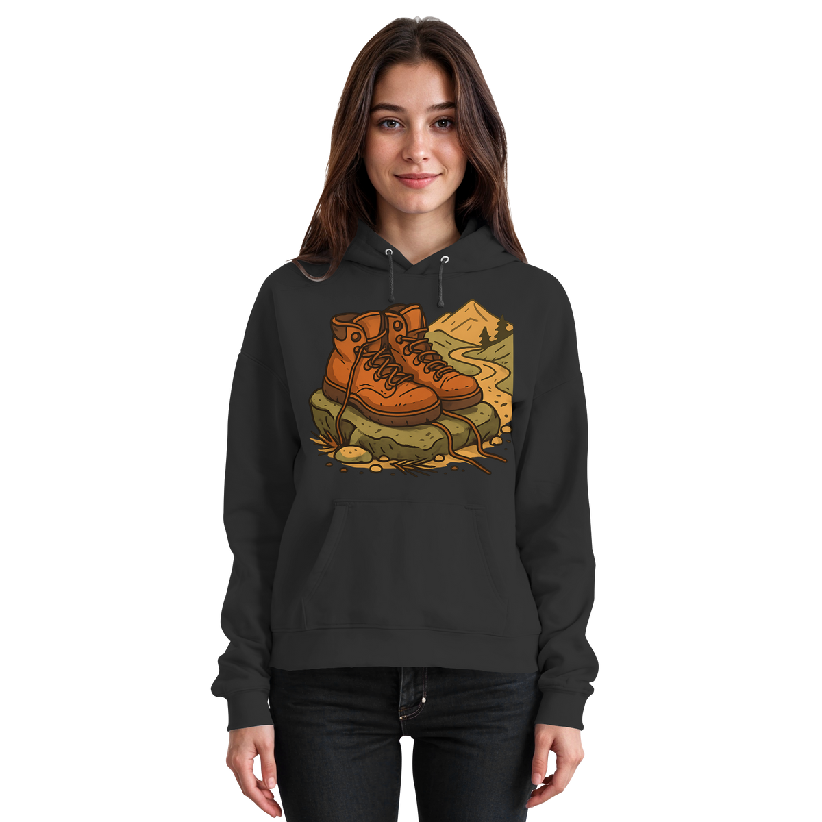 Black Arvenzo Trail Rest Hoodie displayed from the front, showcasing a basic unisex design with a comfortable fit.