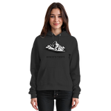 Front view of Arvenzo Summit Point Hoodie, a unisex deep black hoodie with a simple, clean design and a front pocket.