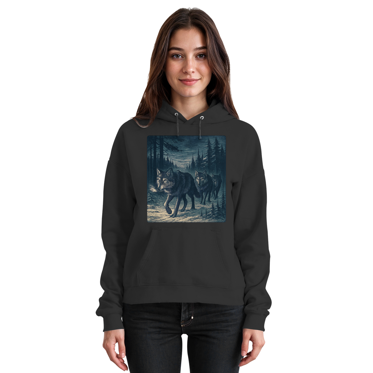 Front view of Arvenzo Pack North Hoodie, a basic unisex deep black hoodie with a simple design and soft fabric.