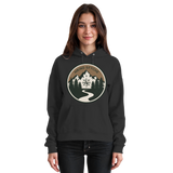 Front view of Arvenzo Trail Crest Hoodie, a unisex black hoodie with a simple, classic design and comfortable fit.