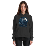 Front view of Arvenzo Night Watch hoodie, unisex black hoodie with simple design and front pocket, casual streetwear style.
