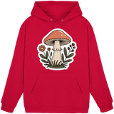 Front view of Arvenzo Still Roots unisex hoodie in fire red showing the basic hoodie design and fit.