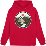 Red unisex hoodie from Arvenzo's Open Ground collection, featuring a front basic design and comfortable fit.