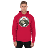 Front view of Arvenzo Open Ground unisex hoodie in fire red, showcasing a basic design with a comfortable fit.