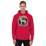 Front view of Arvenzo Lone Dusk unisex hoodie in fire red, featuring a simple design with a hood and long sleeves.