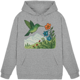Unisex Heather Grey Bloom Wing Hoodie by Arvenzo showing a front view with a relaxed fit and casual style.